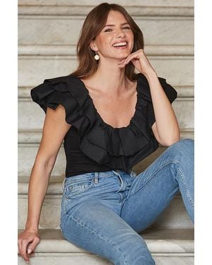 Sosandar Ruffle Detail Jersey Top - Blue