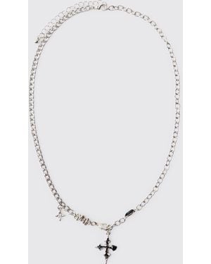 BoohooMAN Layered Gothic Cross Necklace Iron - Blue