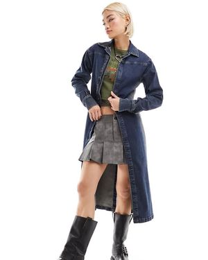 Collusion Denim Maxi Washed Trench - Blue