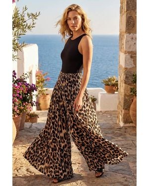 Roman Animal Shirred Palazzo Stretch Trouser - White