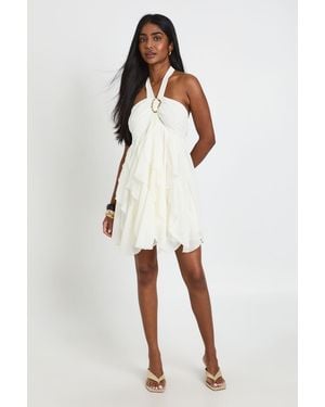 Boohoo Chiffon Layered Trim Mini Dress - White