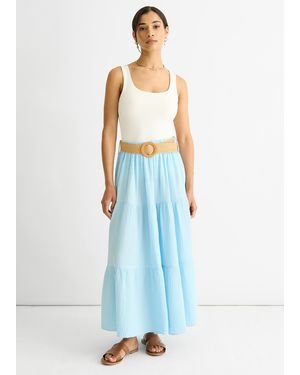 Gini London Cotton Seersucker Belted Maxi Skirt - Blue