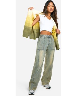 Boohoo Vintage Dirty Wash Seam Detail Skater Jean - Blue