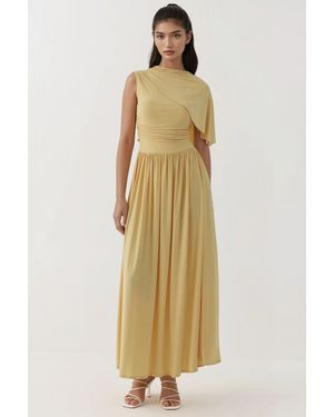 Hiccup Asymmetrical Collar Off-Shoulder Maxi Dress - Metallic