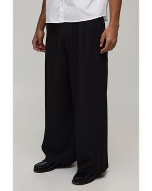 BoohooMAN Tailored Wide Leg Suit Trousers - Black
