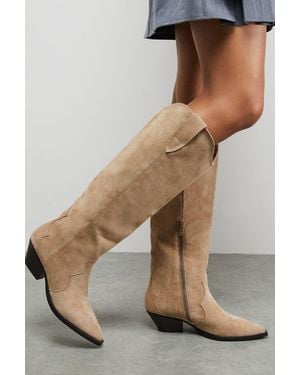 Oasis Faith: Cali Faux Suede Low Heel Western Knee Boots - Natural