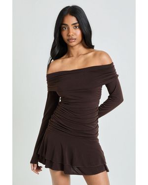 Boohoo Ruched Detail Drop Hem Mini Skirt - Black