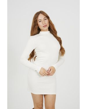 Brave Soul Ribbed Turtle Neck Mini Dress - White