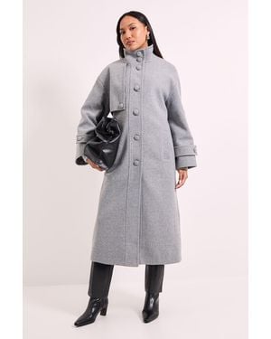 Wallis Principles By Funnel Neck Button Coat - Grey