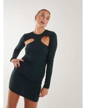 Pink Vanilla Popcorn Scoop Racer Long Sleeve Mini Dress - Blue
