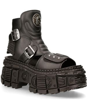 New Rock Vegan Leather Boot Sandals-Bios106-V3 - Black