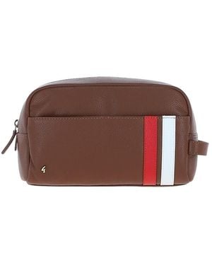 Gabicci Real Leather Washbag With Striped Front Detail - Brown