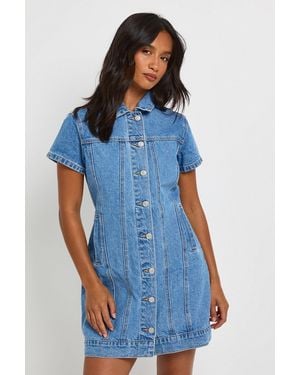 Boohoo Petite Western Denim Short Sleeve Mini Dress - Blue