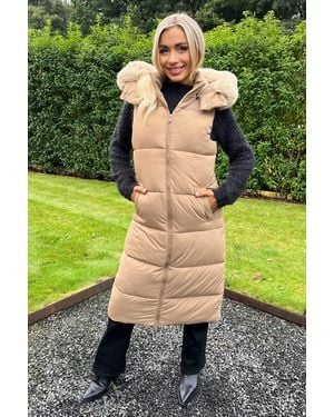 AX Paris Biscuit Faux Fur Hooded Longline Padded Gilet - Green
