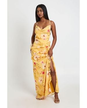 Boohoo Floral Chiffon Layered Ruffle Detail Maxi Dress - Metallic