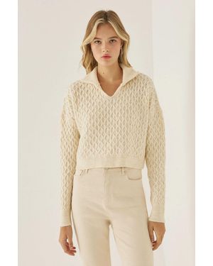 Hiccup Textured Knitted Jumper With Shirt Collar - Natural
