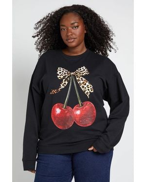Boohoo Plus Leopard Bow Cherry Graphic Sweatshirt - Black
