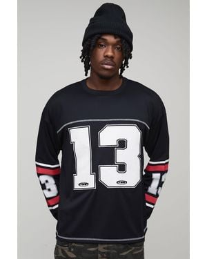 BoohooMAN Tall Oversized Boxy Applique 13 Sports Top - Black