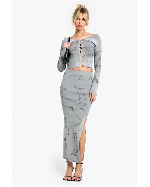 Boohoo Abstract Floral Knitted Skirt Co-Ord - Blue