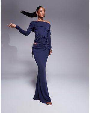 ASOS Soft Handle Fold Over Waist Fishtail Maxi Skirt With Side Ruching - Blue