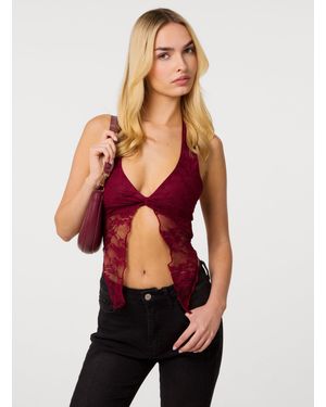 Pink Vanilla Lace Butterfly Halter Neck Top - Multicolour