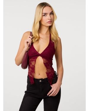Pink Vanilla Lace Butterfly Halter Neck Top - Multicolour