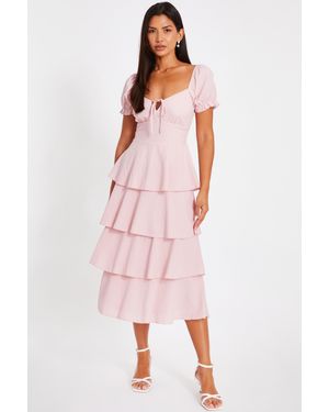 Quiz Pale Tiered Midi Dress - Pink