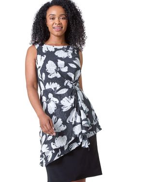 Roman Petite Floral Asymmetric Frill Dress - Blue