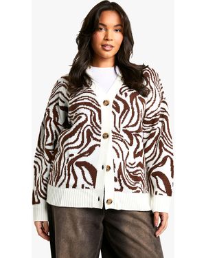 Boohoo Plus Pattern Detail Oversized Cardigan - Black