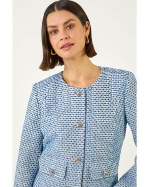 Roman Collarless Boucle Jacket - Blue