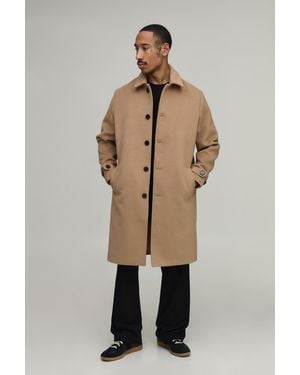 BoohooMAN Plain Collared Overcoat - Natural