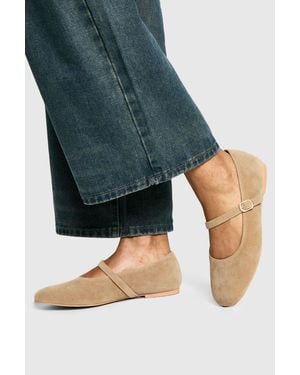 Boohoo Faux Suede Mary Jane Ballet Flats - Blue