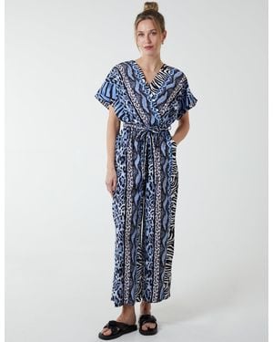 Blue Vanilla Multi Stripe Animal Jumpsuit Viscose - Blue
