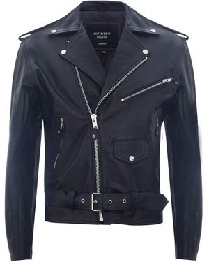 Infinity Leather Brando Biker Rock Motorcycle Hide Jacket - Blue