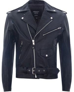 Infinity Leather Brando Biker Rock Motorcycle Hide Jacket - Blue
