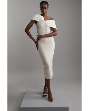 Karen Millen Figure Form Bandage Asymmetric Strap Knit Midi Dress - Grey