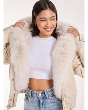 Pink Vanilla Fur Hooded Cropped Utility Jacket - Natural