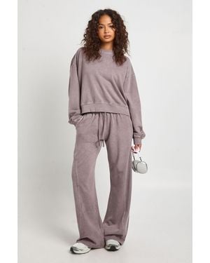 Boohoo Washed Ribbed Detail Straight Leg Tracksuit - Purple