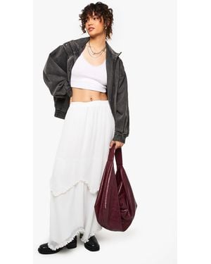 Boohoo Chiffon Tiered Ruffle Trim Maxi Skirt - White