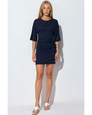 Busem Shirred Crew Neck Mini Dress - Blue