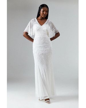 Coast Heavily Embellished Godet Fishtail Wedding Dress - Grey