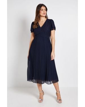 Wallis Lace Pleat Detail Midi Dress - Blue