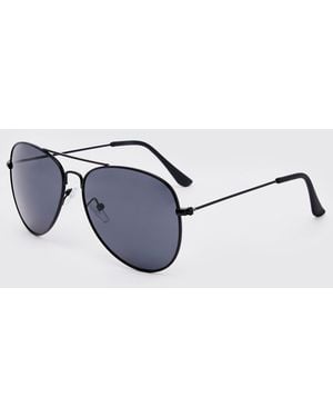 BoohooMAN Metal Aviator Sunglasses - Blue