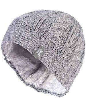 Heat Holders Thermal Fleece Lined Cable Knit Winter Hat - Grey
