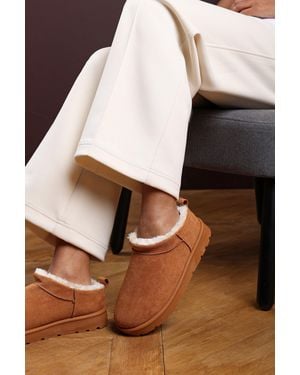 Where's That From Wheres 'Saskia' Cosy Faux-Suede Fur Lined Micro Dipped Heel Boot - Brown