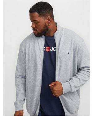 Jack & Jones And Paulos Solid Patterned Zip Neck Ribbed Cuff Sweat Jacket - Grey