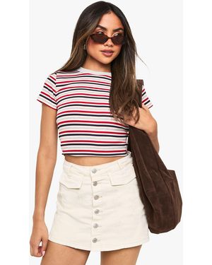 Boohoo Button Down Denim Skort - Red