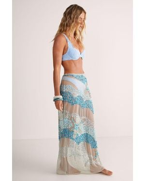 Nasty Gal Starfish Wave Beaded Sheer Maxi Beach Skirt - Blue