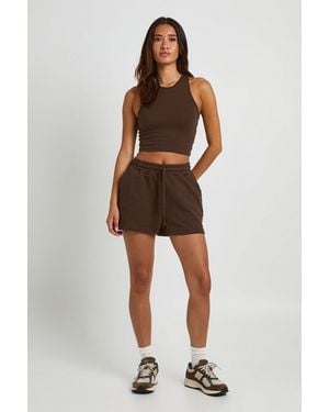 Boohoo Racer Top And Sweat Short Set - Brown