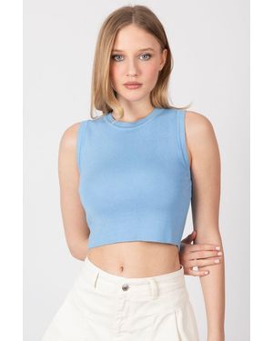 Hiccup Knitted Crew Neck Crop Top - Blue